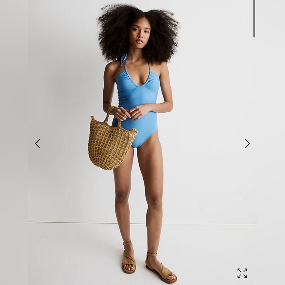 NWT Madewell Ornamental Blue Halter String One-Piece Swimsuit Size XXS